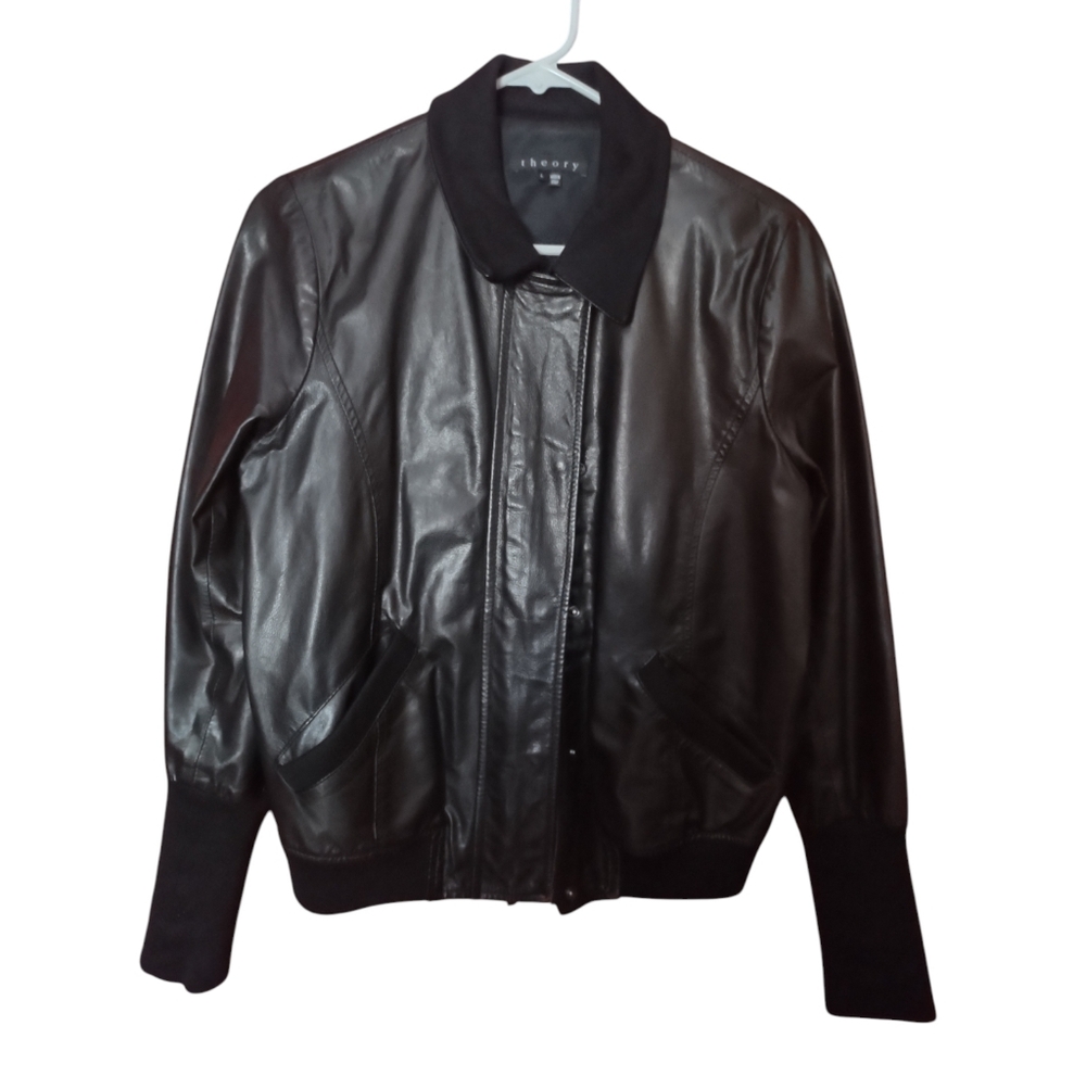 Theory Leather Bomber Jacket, Large